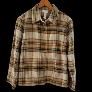 Jones New York Wool Blend Plaid Snap‎ Up Shacket Large